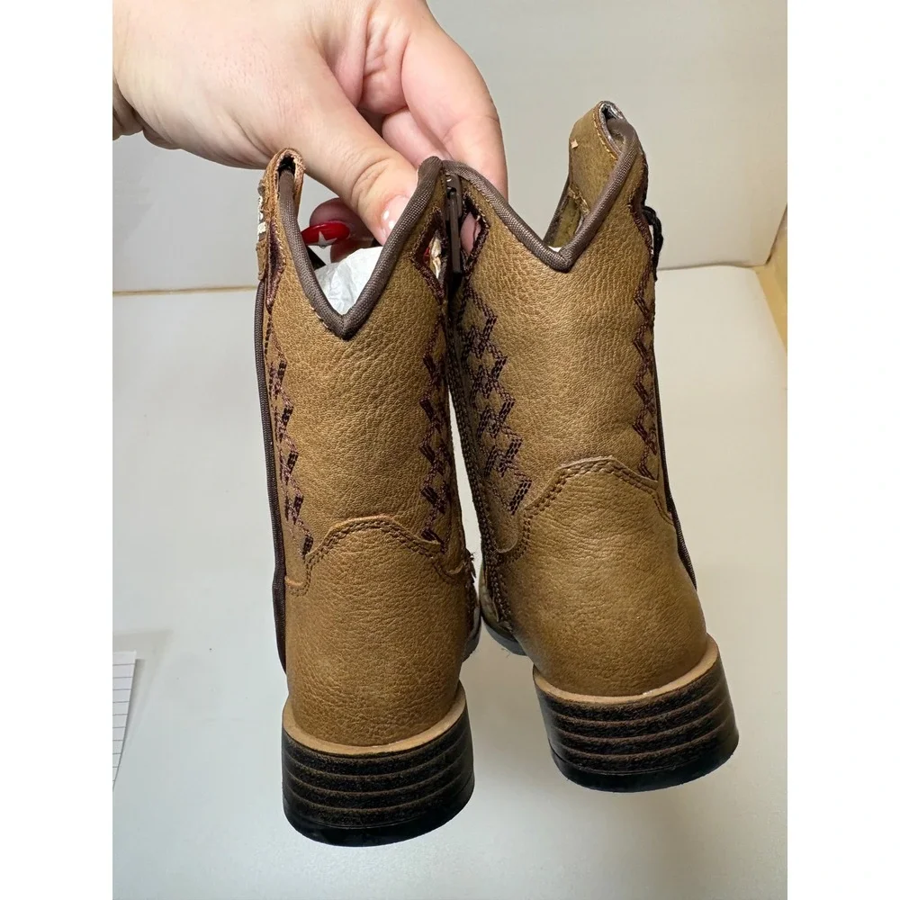 Twister Toddler Brown Woven Checkerboard Square Toe Cowboy Boots 443000292-05 5